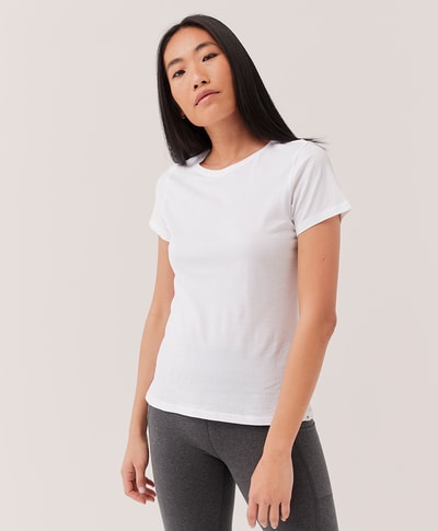 woman wearing capsule wardrobe essential white tshirt
